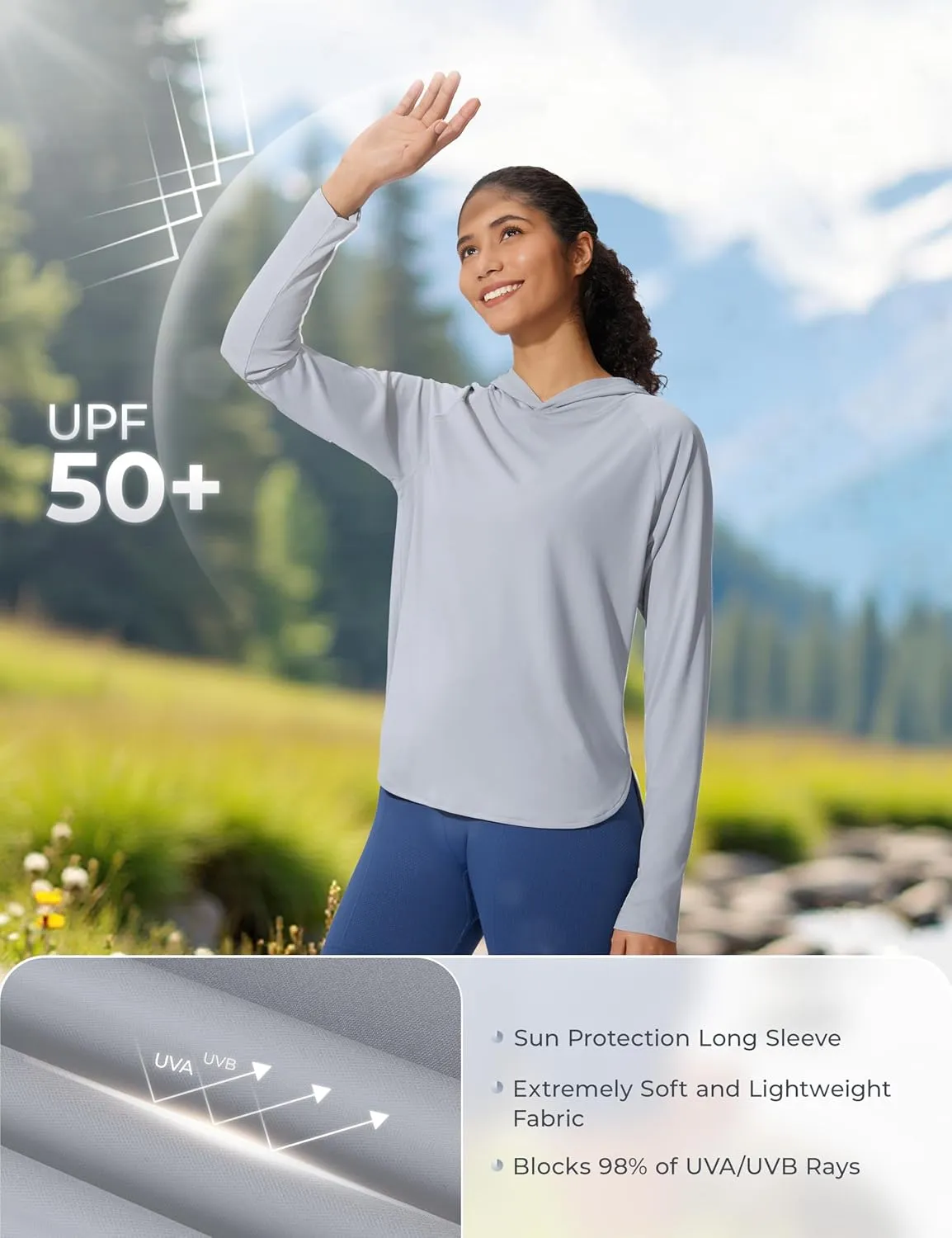 Women's UPF 50  Sun Shirt SPF Long Sleeve Lightweight Hoodie UV Protection Clothing Hiking Fishing Outdoor