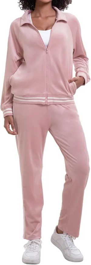 Women's Velour Tracksuit Zip-Up Jacket and Jogger Pants with Pockets Sweatsuit Loungewear Set 2 Piece Loose Fit