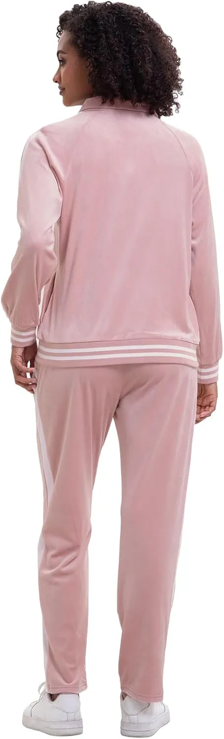 Women's Velour Tracksuit Zip-Up Jacket and Jogger Pants with Pockets Sweatsuit Loungewear Set 2 Piece Loose Fit
