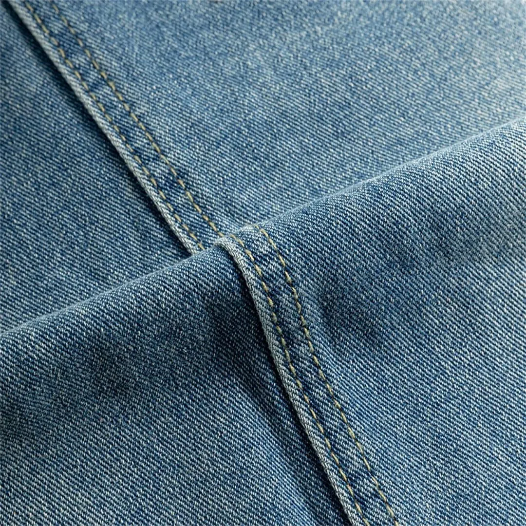Women's Vintage Distressed Fringed Denim Skirt High Waisted 5 Pockets Retro Midi Jeans Skirts