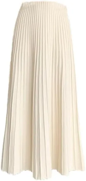 Women's Wool Knit High Waisted Pleated A-Line Midi Skirt