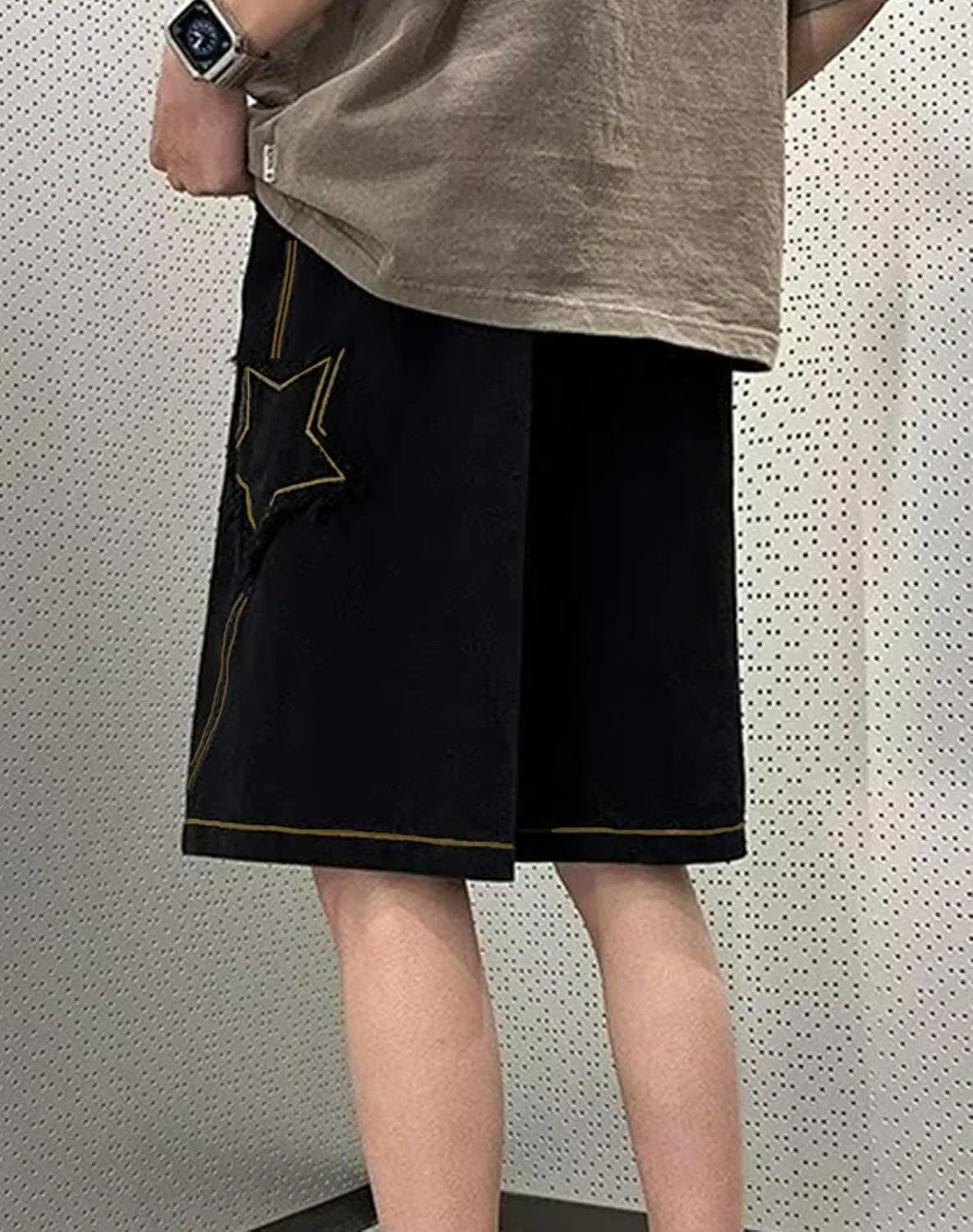 Women's Y2K Star Pants Elastic Waist Drawstring Casual Sporty Baggy Shorts with Pockets