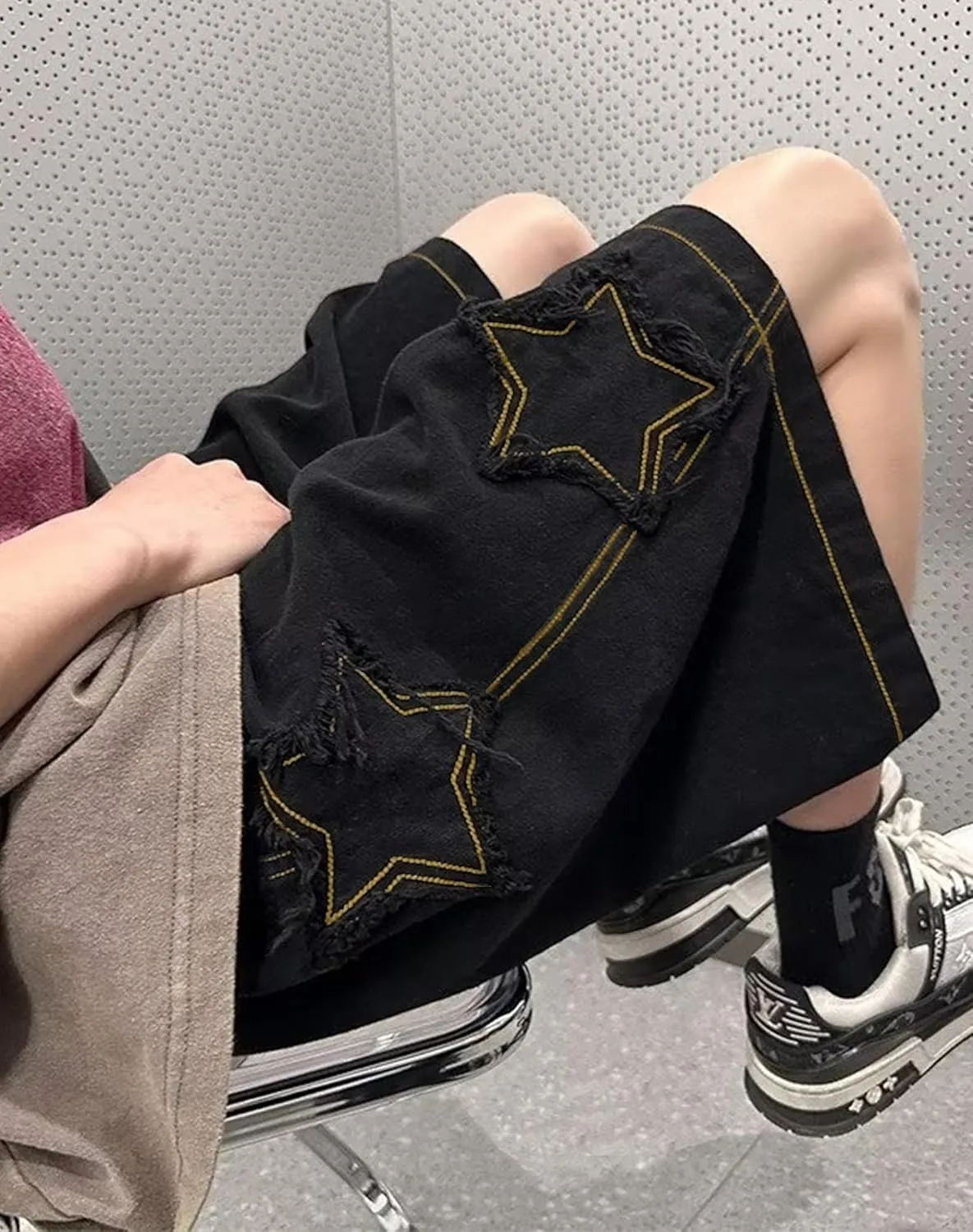 Women's Y2K Star Pants Elastic Waist Drawstring Casual Sporty Baggy Shorts with Pockets