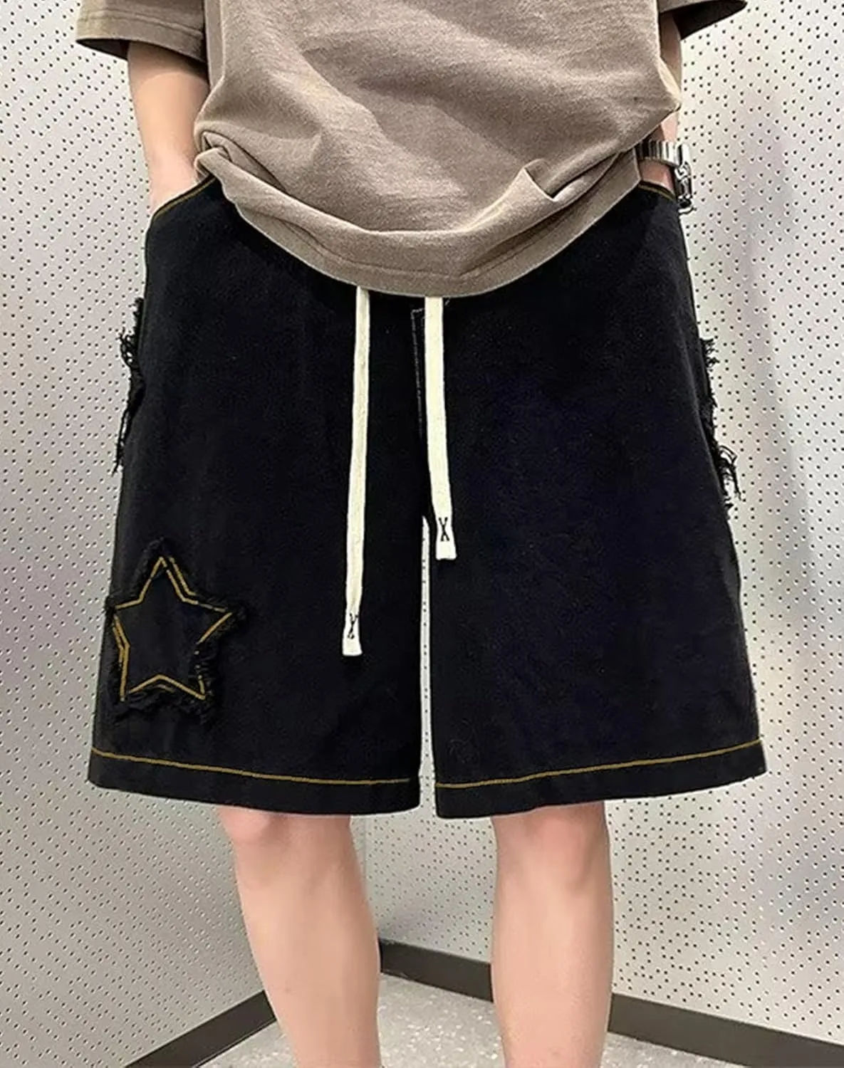 Women's Y2K Star Pants Elastic Waist Drawstring Casual Sporty Baggy Shorts with Pockets