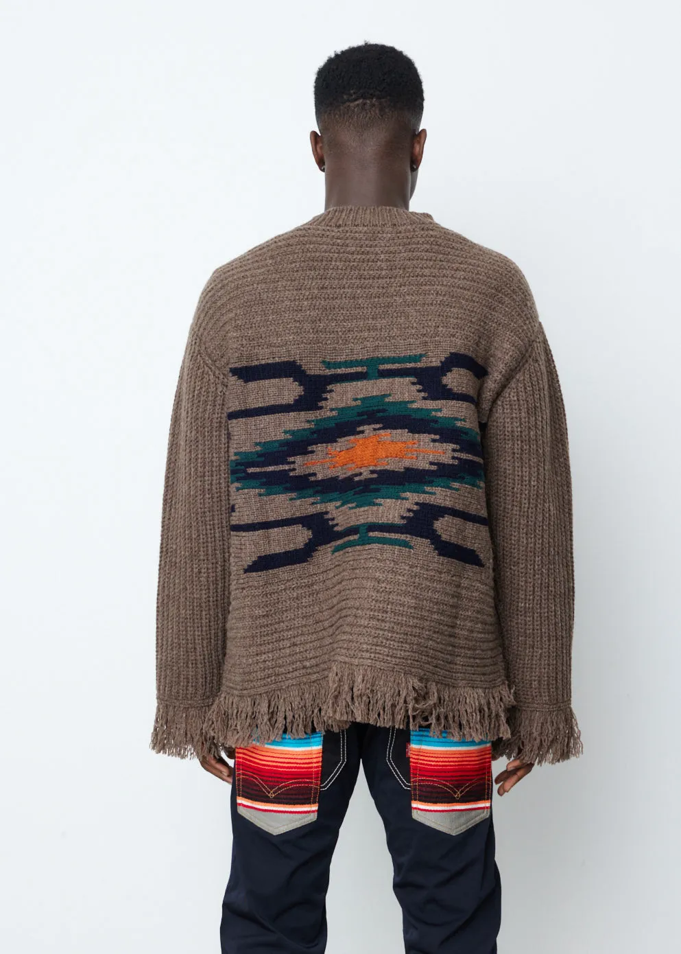 Wool Half Cardigan x Jersey Jacquard Knit