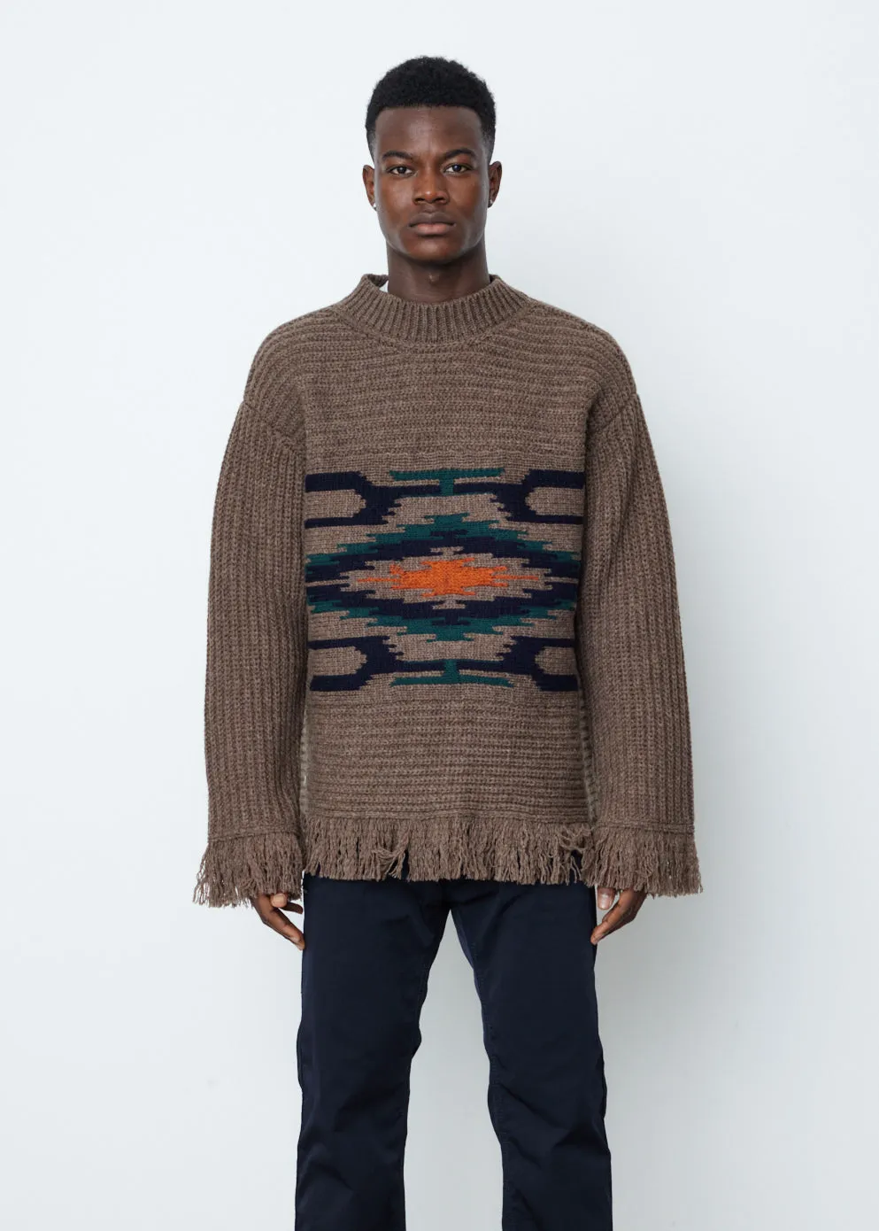 Wool Half Cardigan x Jersey Jacquard Knit