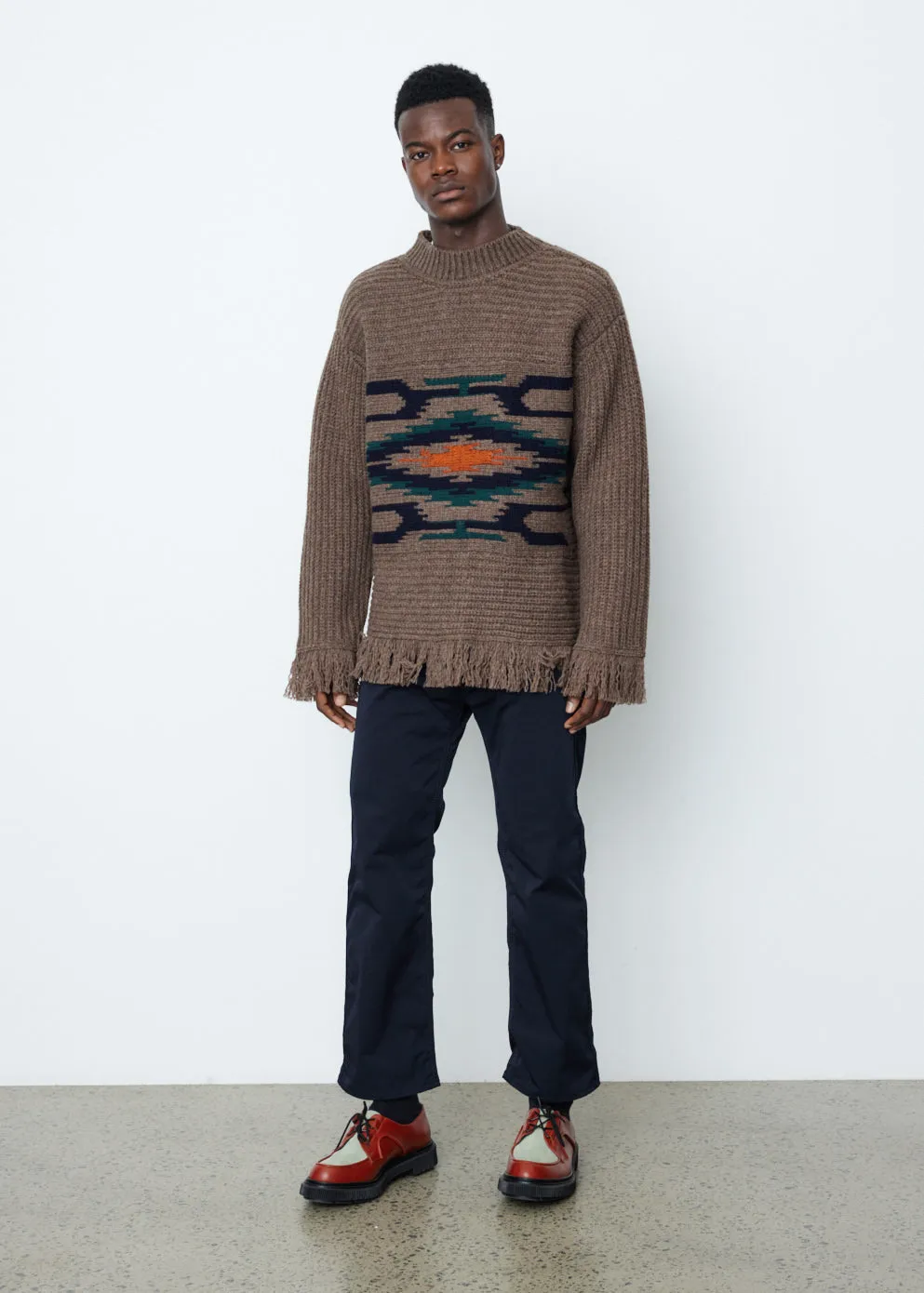 Wool Half Cardigan x Jersey Jacquard Knit