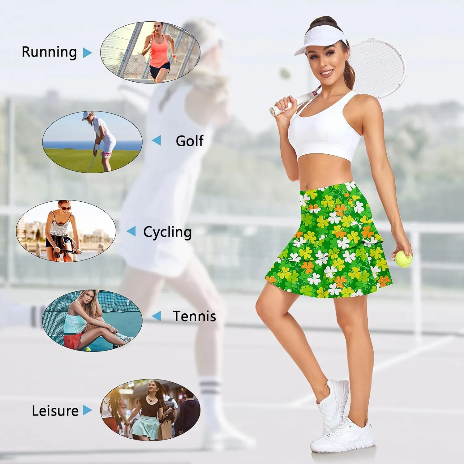 WOWENY Womens 20'' Knee Length Tennis Skirts Athletic Long Golf Skorts Skirts with Inner Shorts Pockets