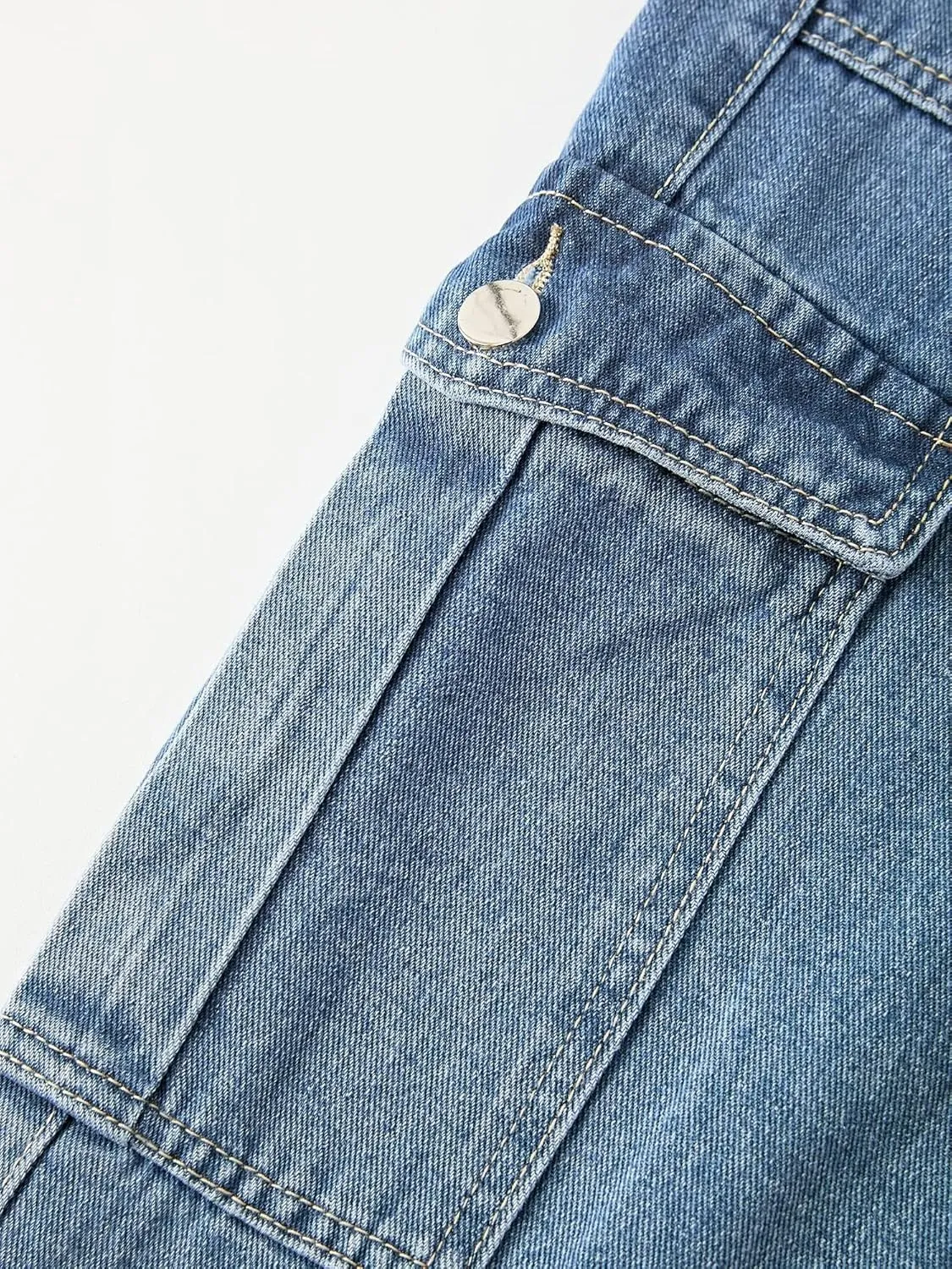 Xineicy Women's Mid Waist Pocket Cargo Jeans Washed Baggy Wide Leg Denim Pants Order 1 Size UP