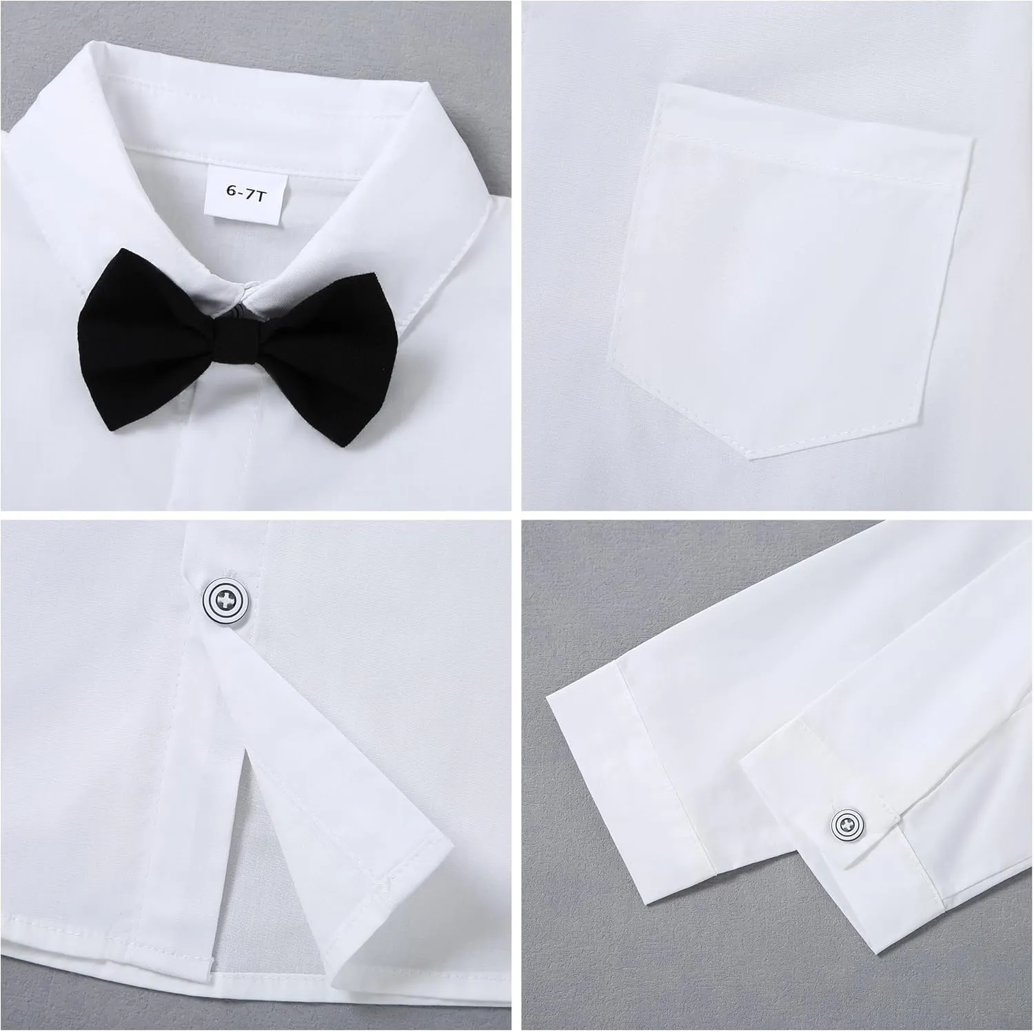 YALLET Boy Clothes Suits, Formal Dress Shirt with Bowtie Vest Suspender Pants Big Kid Gentleman Wedding Outfits 6-10 Years