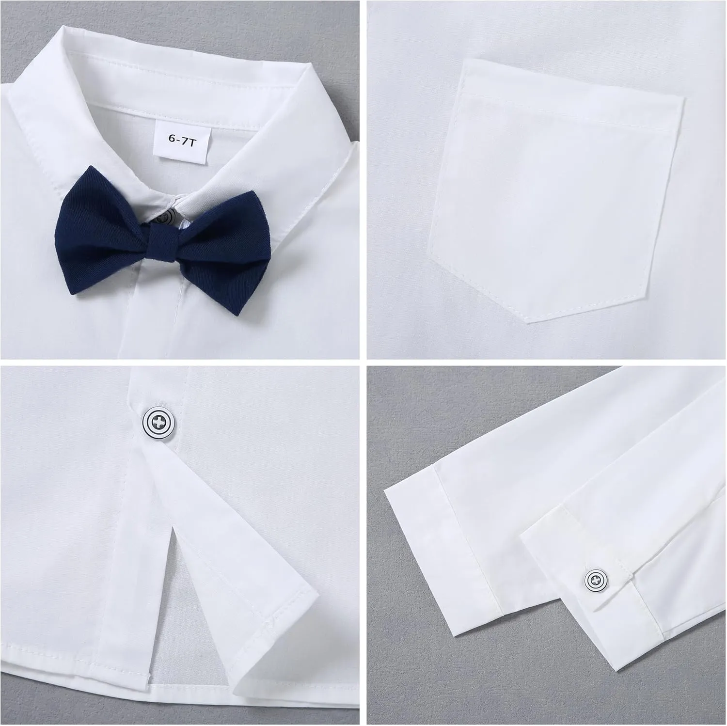YALLET Boy Clothes Suits, Formal Dress Shirt with Bowtie Vest Suspender Pants Big Kid Gentleman Wedding Outfits 6-10 Years