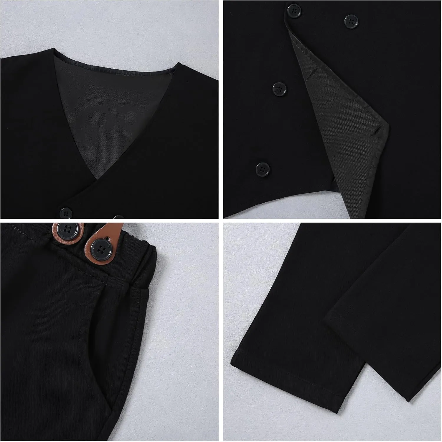 YALLET Boy Clothes Suits, Formal Dress Shirt with Bowtie Vest Suspender Pants Big Kid Gentleman Wedding Outfits 6-10 Years