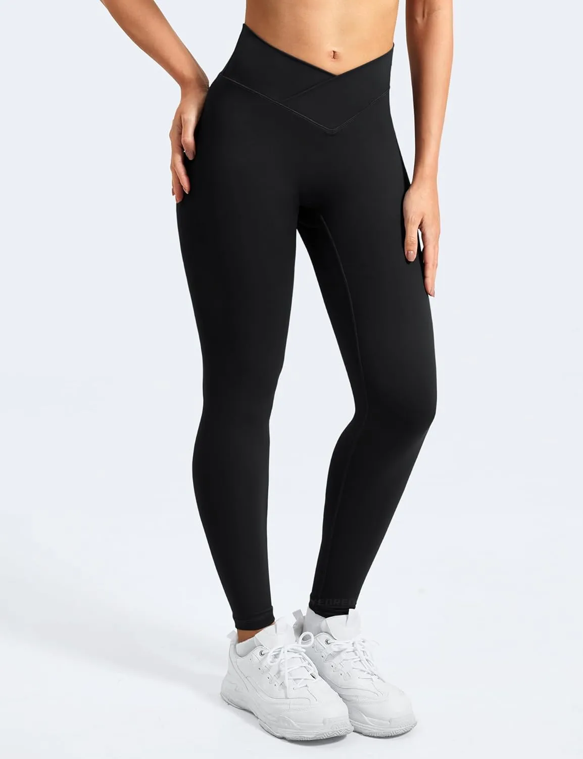 YEOREO Leggings for Women Hidden Scrunch High Waisted Yoga Pants V Cross Tummy Control Craze Compression Workout
