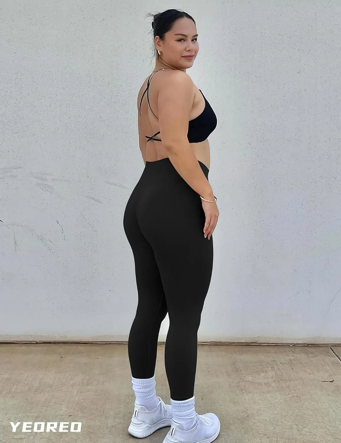 YEOREO Leggings for Women Hidden Scrunch High Waisted Yoga Pants V Cross Tummy Control Craze Compression Workout