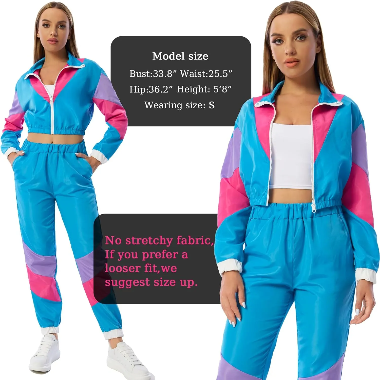 Yisfri Womens Color Block 2 Piece Windbreaker Outfits Long Sleeve Zip Front Crop Top Tracksuit Set