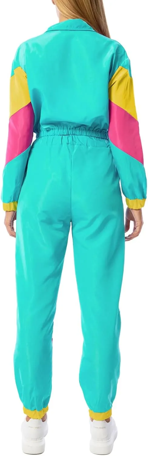 Yisfri Womens Color Block 2 Piece Windbreaker Outfits Long Sleeve Zip Front Crop Top Tracksuit Set