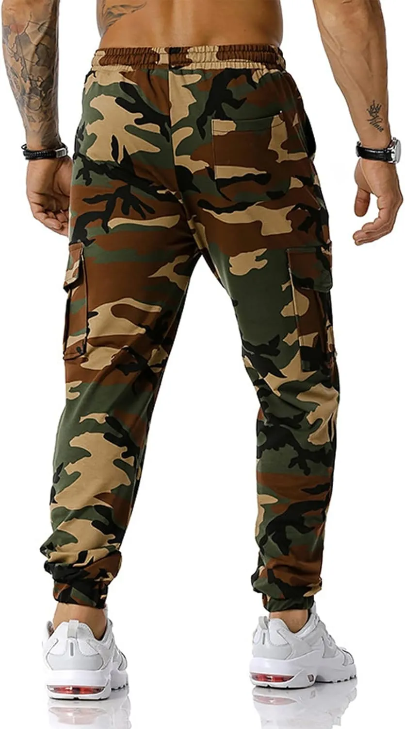 Ymosrh Men's Stretch Athletic Joggers - Solid Color Cargo Pants Sweatpants Trousers Casual Long Pants
