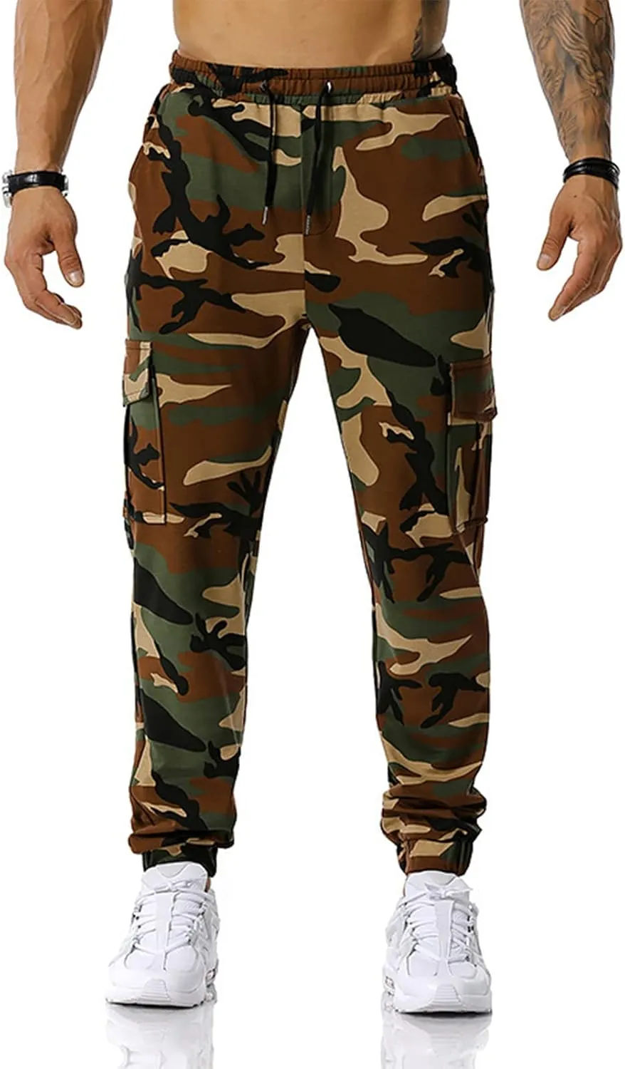 Ymosrh Men's Stretch Athletic Joggers - Solid Color Cargo Pants Sweatpants Trousers Casual Long Pants