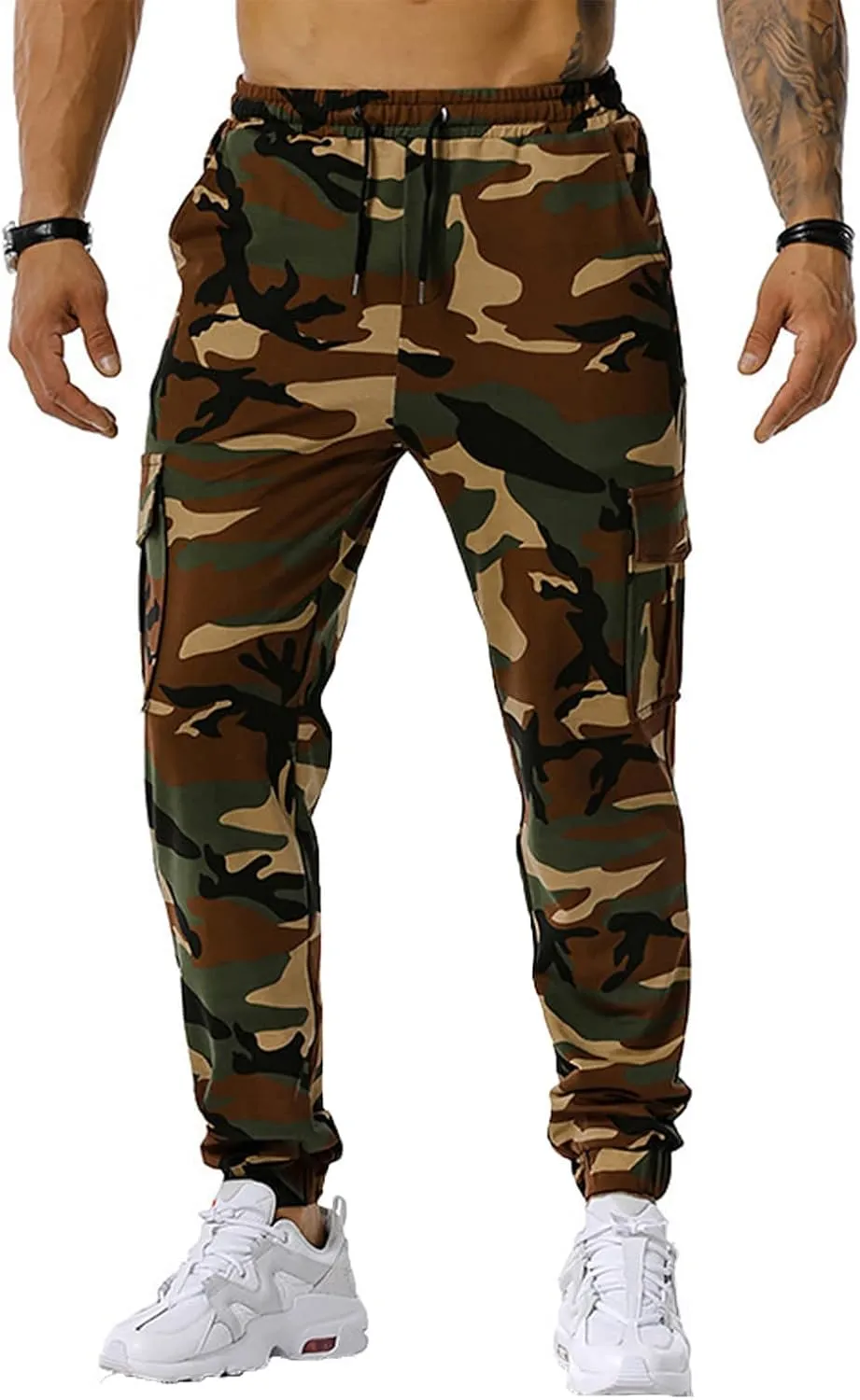 Ymosrh Men's Stretch Athletic Joggers - Solid Color Cargo Pants Sweatpants Trousers Casual Long Pants