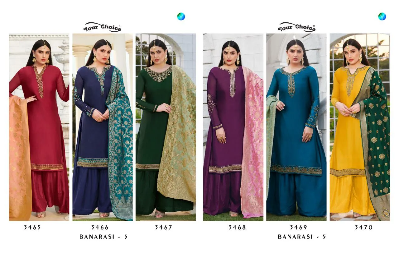Your Choice Banarasi Vol 5 Satin Georgette Stylish Wear Salwar Kameez