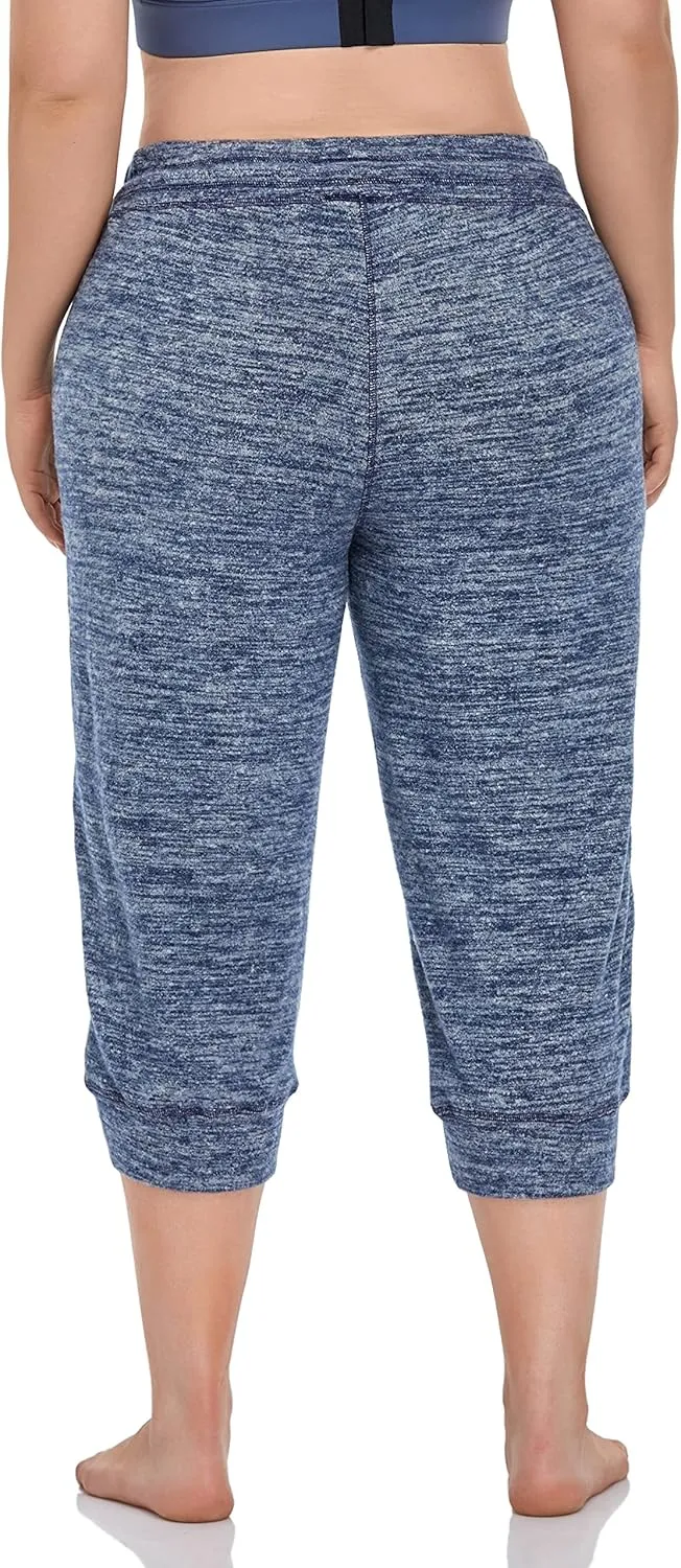 ZERDOCEAN Women's Plus Size Active Casual Yoga Lounge Indoor Capris Athletic Walking Pajama Pants with Pockets