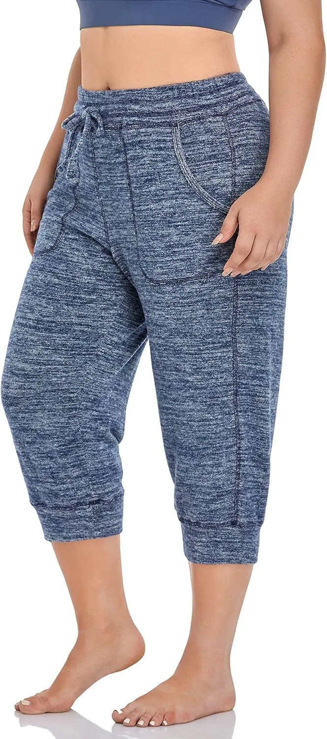 ZERDOCEAN Women's Plus Size Active Casual Yoga Lounge Indoor Capris Athletic Walking Pajama Pants with Pockets