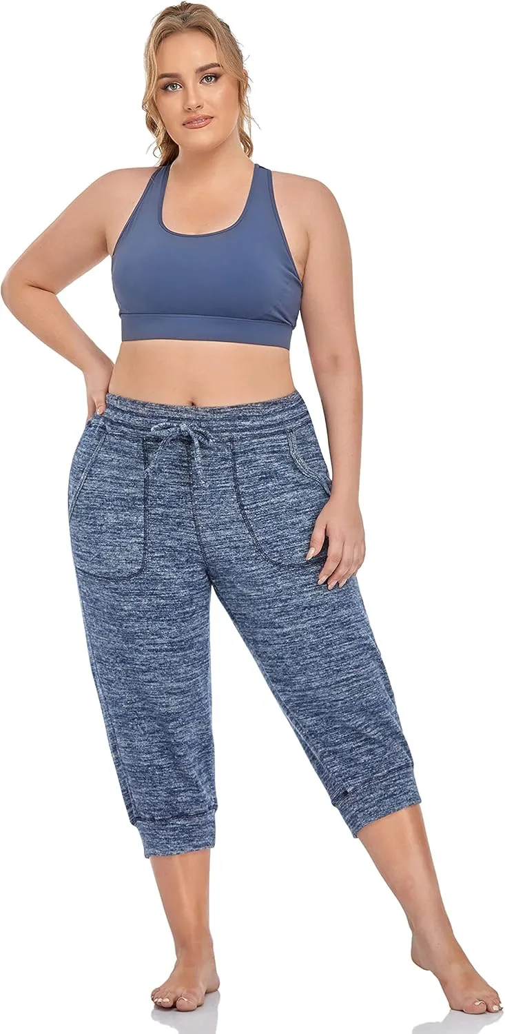 ZERDOCEAN Women's Plus Size Active Casual Yoga Lounge Indoor Capris Athletic Walking Pajama Pants with Pockets