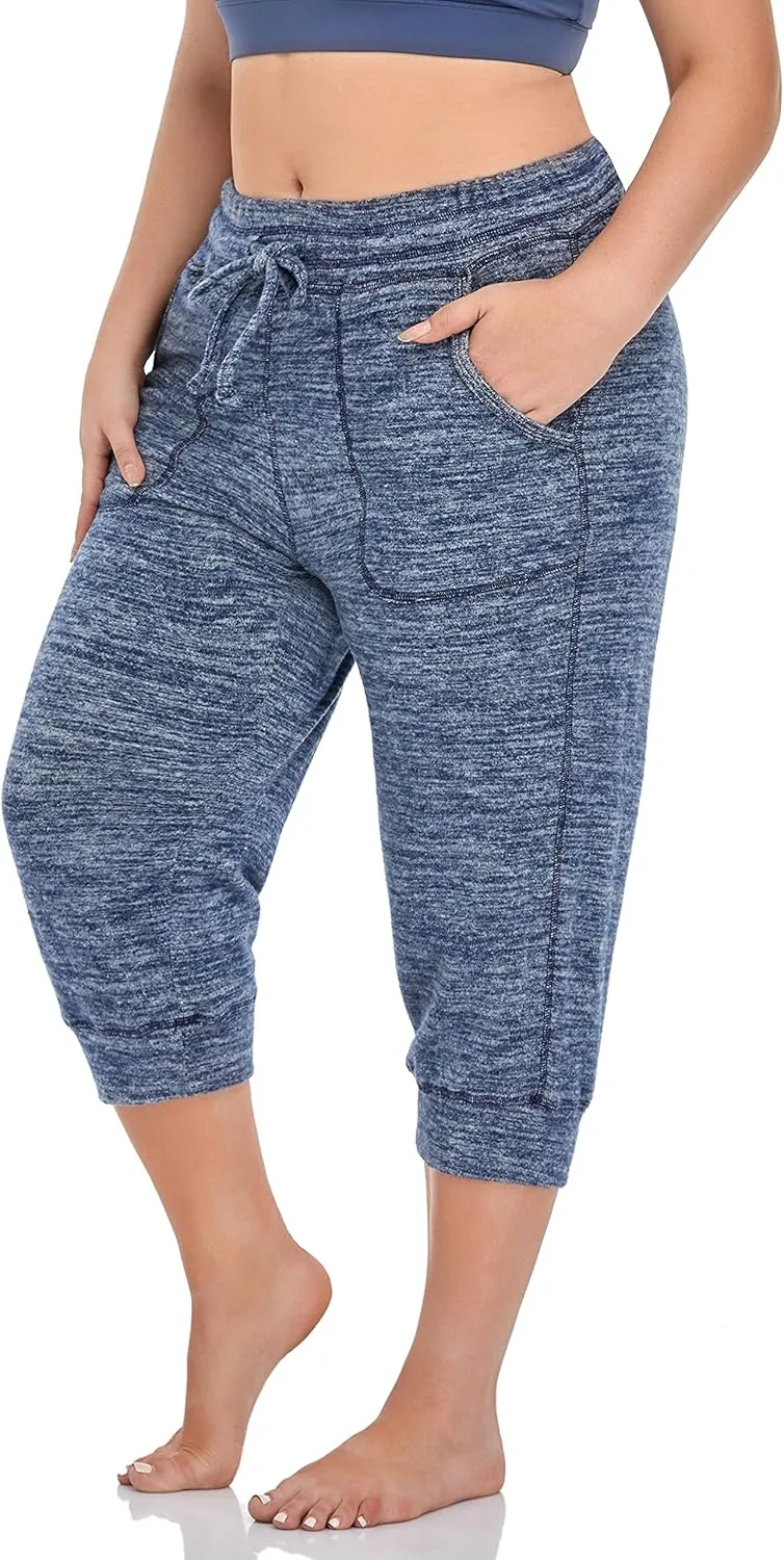 ZERDOCEAN Women's Plus Size Active Casual Yoga Lounge Indoor Capris Athletic Walking Pajama Pants with Pockets