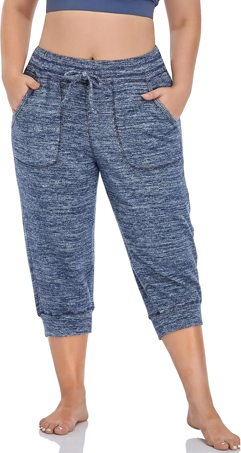 ZERDOCEAN Women's Plus Size Active Casual Yoga Lounge Indoor Capris Athletic Walking Pajama Pants with Pockets