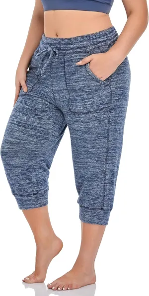 ZERDOCEAN Women's Plus Size Active Casual Yoga Lounge Indoor Capris Athletic Walking Pajama Pants with Pockets