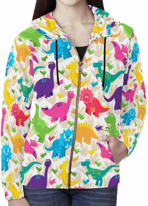 Zip Up Hoodie Women Cute Cartoon Dinosaurs Womens Drawstring Hoodies Long Sleeve Oversized Sweatshirts Jacket
