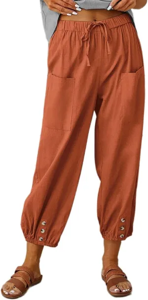 ZOCANIA Cotton Linen Pants for Women High Waisted Drawstring Summer Comfy Flowy Casual Loose Beach Pants with Pockets