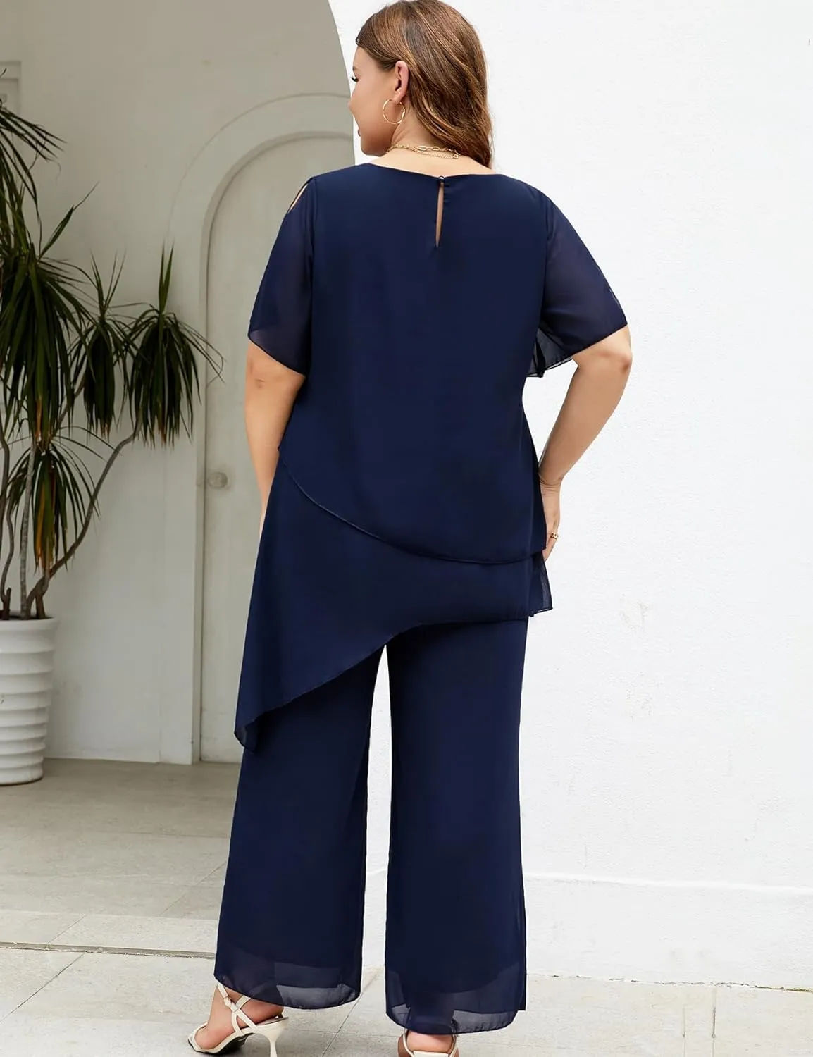 ZOMVA Plus Size Dressy Chiffon Pant Suit 2 Piece for Wedding Mother of The Bride Groom Formal Set Elegant Outfit