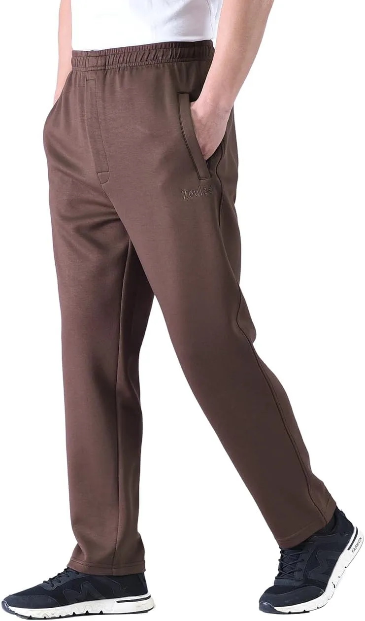 Zoulee New Men's Classic Drawstring-Waist Jogger Pants Sweatpants with Zipper Fly