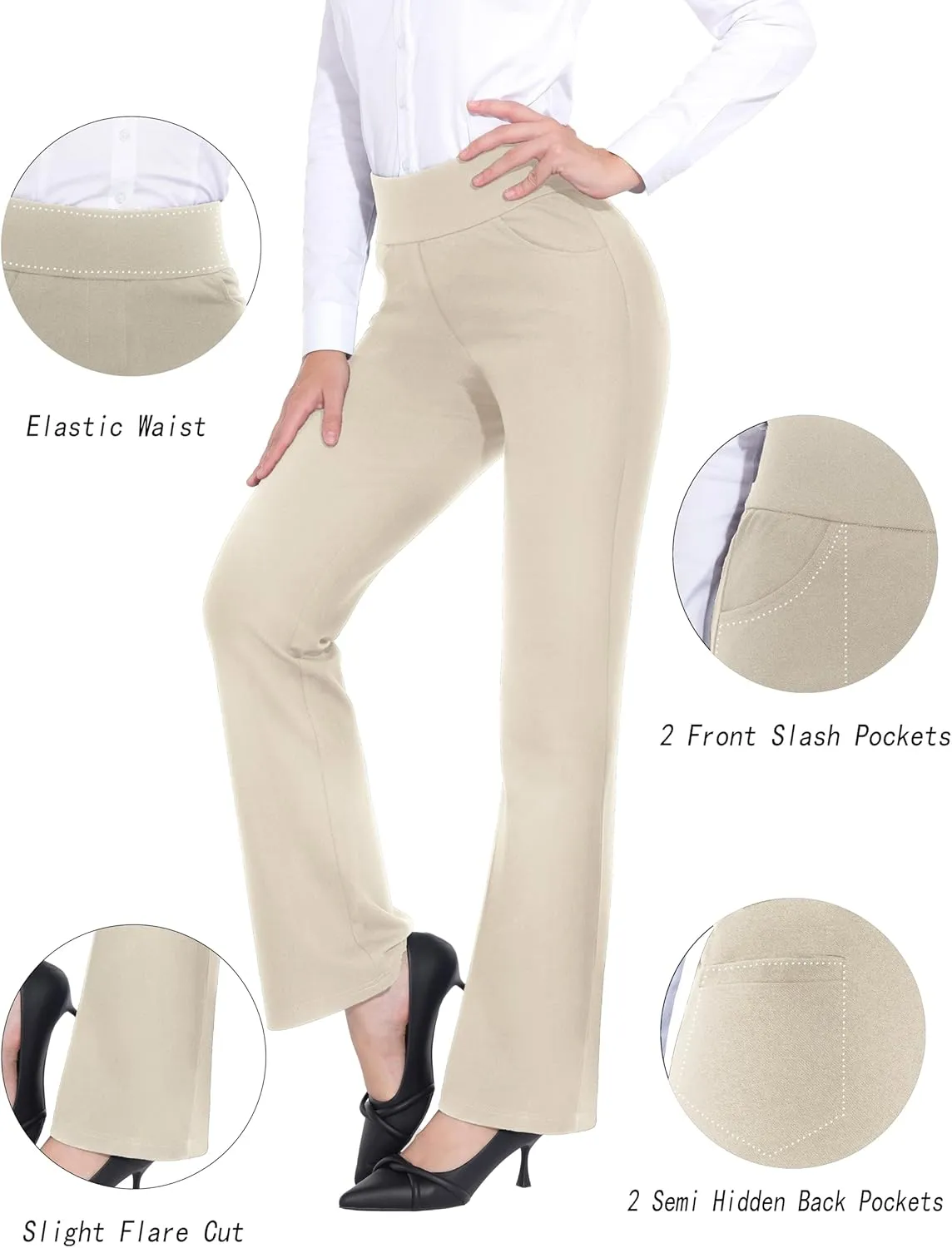 ZTN Women's High Waist Pull-On Dress Pants Tummy Control Work Pants for Business Casual Trousers with 4 Pockets